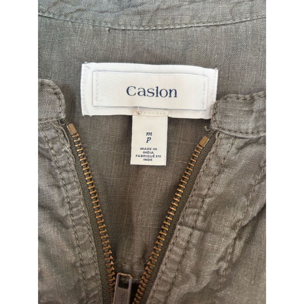 Caslon Olive Utility Zip Front Linen Jacket 2 Pockets Women MP Good Condition - Picture 5 of 7